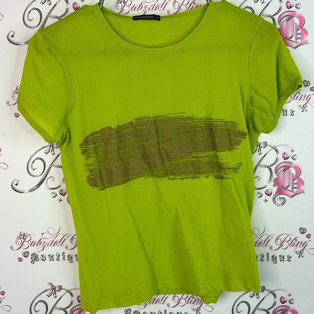 Barbara Bui tshirt artistic brush stroke design Lime Green Brushstroke Tee
